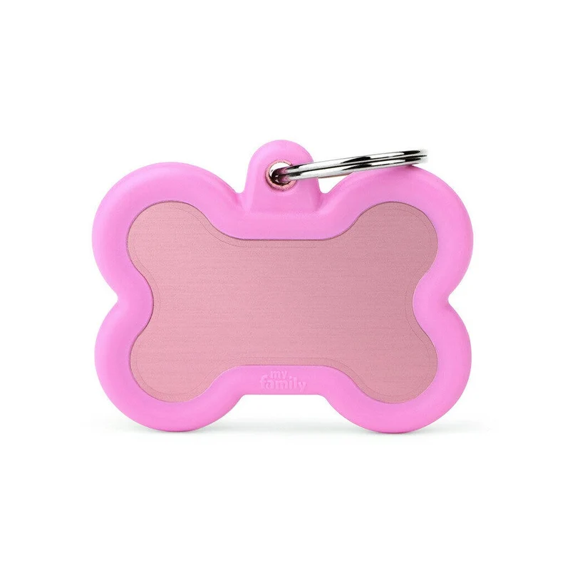 Medaglietta Per Cani E Gatti Personalizzata Osso In Alluminio Rosa Con Gomma