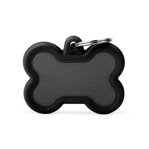 Medaglietta Per Cani E Gatti Personalizzata Osso In Alluminio Nero Con Gomma