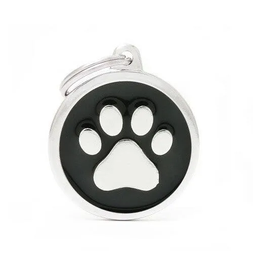 Medaglietta Per Cani E Gatti Personalizzata Cerchio Con Zampa Colore Nero Taglia Grande