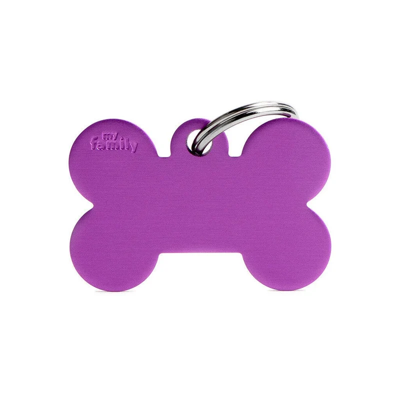 Medaglietta Per Cani E Gatti Personalizzata Osso In Alluminio Viola Taglia Grande