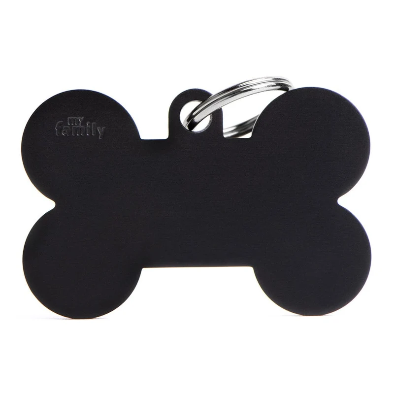 Medaglietta Per Cani E Gatti Personalizzata Osso In Alluminio Nero Taglia XL