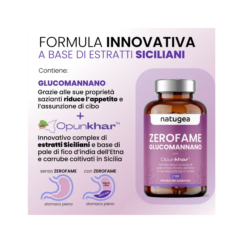 Natugea Glucomannano Arricchito Con Pale Di Fico D'india Dell'etna E Carrube Siciliane Vegano 120 Compresse