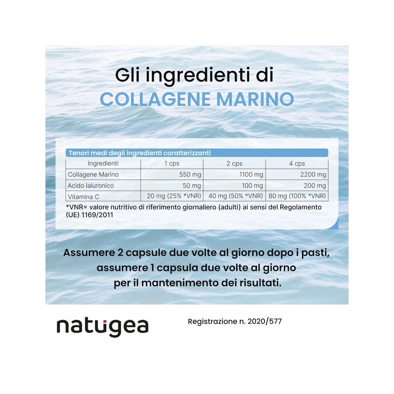 Natugea Collagene Marino Idrolizzato Peptan F HD Con Acido Ialuronico E Vitamina C 120 Capsule