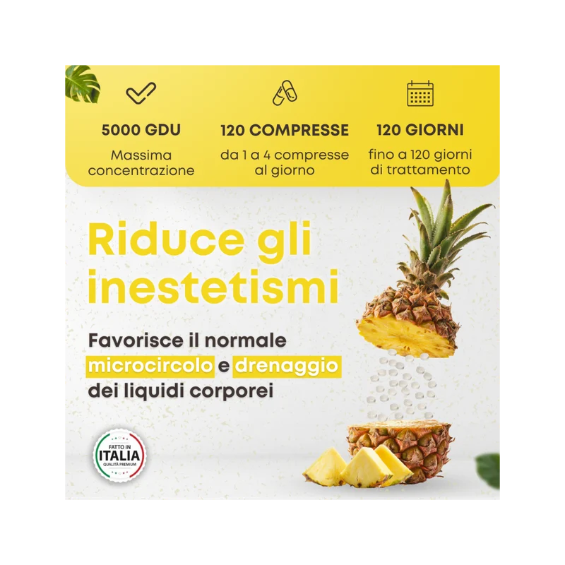 Natugea Bromelina Forte Drenante 5000 GDU/g Vegana Detox Anticellulite 120 Compresse
