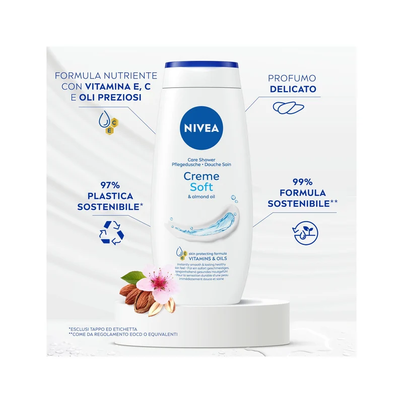 Nivea Bagnodoccia Creme Soft Bagnoschiuma Cremoso Con Olio Di Mandorla Delicato E Idratante 650ml