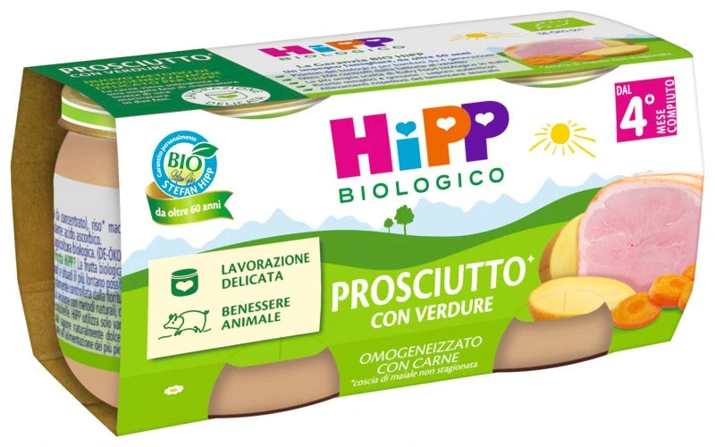 Hipp Bio Omogeneizzato Prosciutto con Verdure 2 Pezzi da 80 g