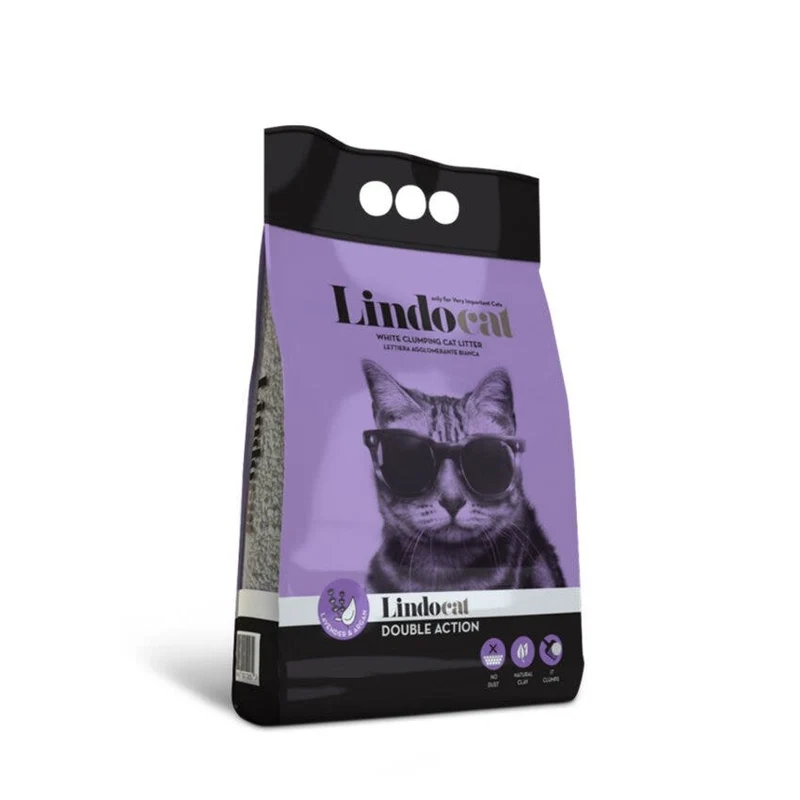 Lindocat Double Action Lettiera Per Gatti Agglomerante Bianca Profumo di Lavanda 5L