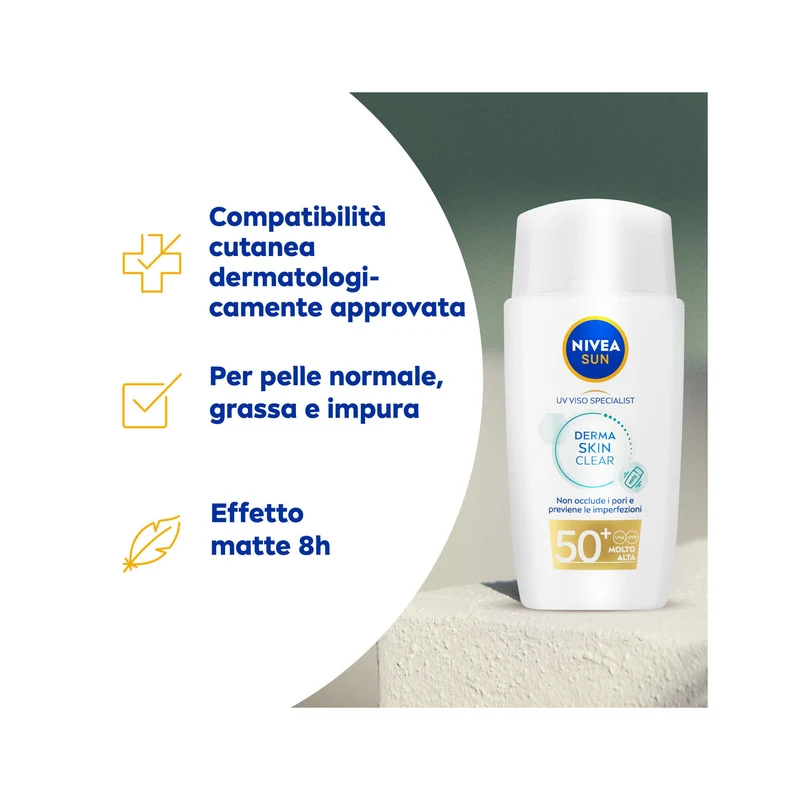 Nivea Sun Uv Viso Derma Skin Clear Fp50+ Crema Solare Viso Anti-imperfezioni Con Niacinamide 40ml