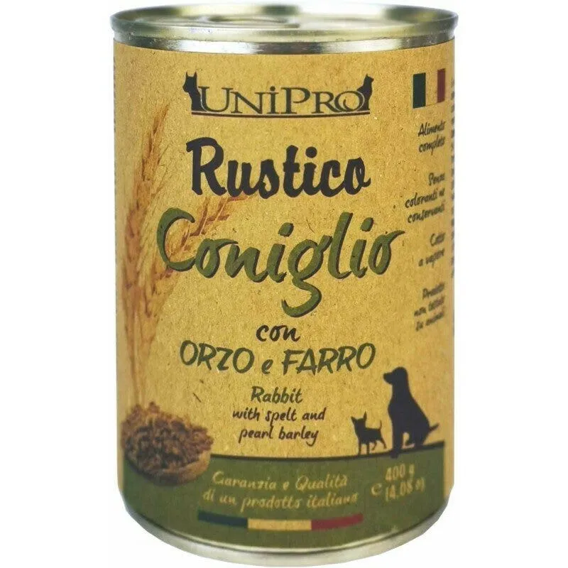 Unipro Rustico Coniglio Orzo Farro Cibo Cane Adulto Barattolo 400g