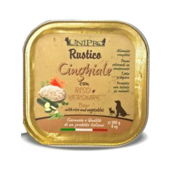 Unipro Rustico Cibo Umido Cinghiale Riso E Verdure Per Cani Vaschetta 100g