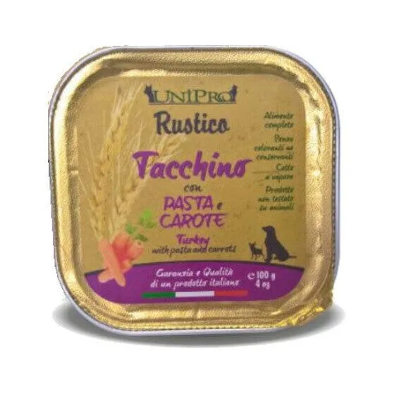 Unipro Rustico Cibo Umido Tacchino Con Pasta E Carote Per Cani Vaschetta 100g