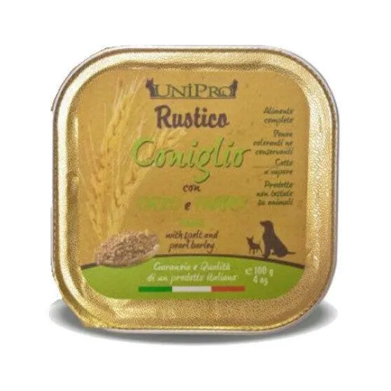 Unipro Rustico Cibo Umido Coniglio Orzo E Farro Per Cani Vaschetta 100g