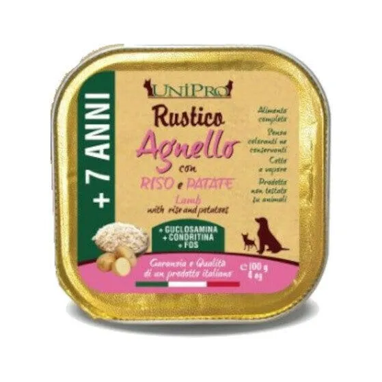 Unipro Rustico Cibo Umido Agnello Riso E Patate Per Cani 7Anni+ Vaschetta 100g