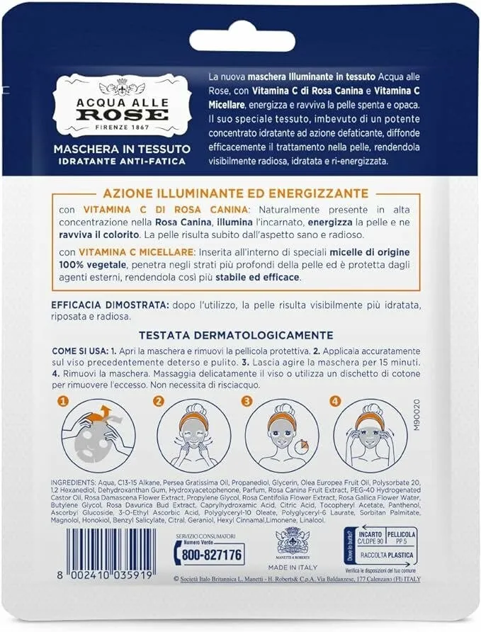 Acqua Alle Rose Maschera In Tessuto Illuminante Idratante Antifatica