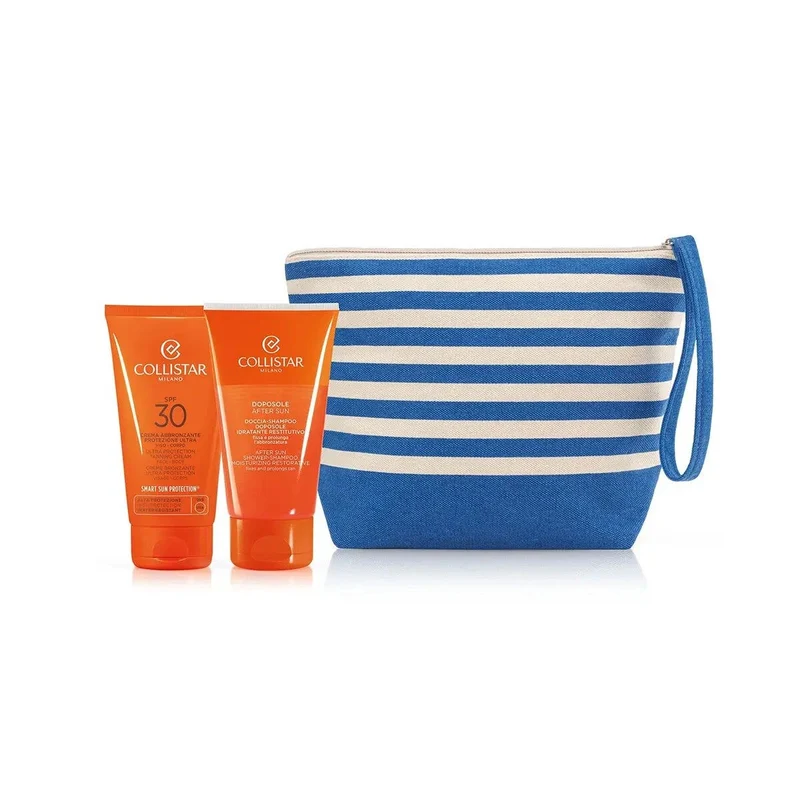 Collistar Cofanetto Crema Abbronzante Viso E Corpo SPF30 150ml + Doccia Shampoo 150ml + Pochette