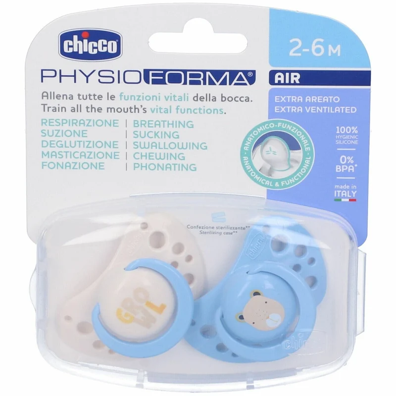 Chicco Succhietti PhysioForma Air Azzurro Silicone 2-6 Mesi 2 Pezzi