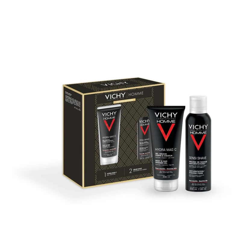 Vichy Cofanetto Regalo Natale Uomo Hydra Mag C Gel Doccia 200ml + Sensi Shave Schiuma da Barba 20ml