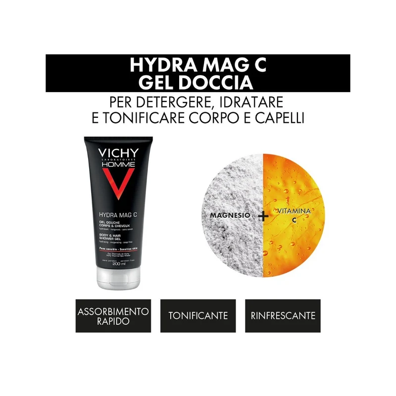 Vichy Cofanetto Regalo Natale Uomo Hydra Mag C Gel Doccia 200ml + Sensi Shave Schiuma da Barba 20ml