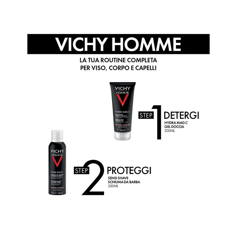 Vichy Cofanetto Regalo Natale Uomo Hydra Mag C Gel Doccia 200ml + Sensi Shave Schiuma da Barba 20ml