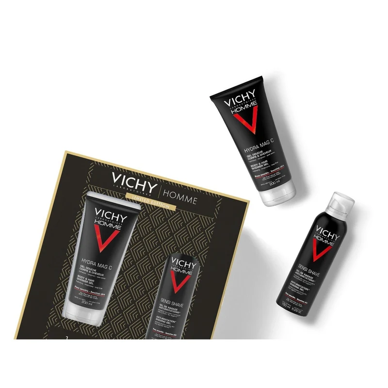 Vichy Cofanetto Regalo Natale Uomo Hydra Mag C Gel Doccia 200ml + Sensi Shave Schiuma da Barba 20ml
