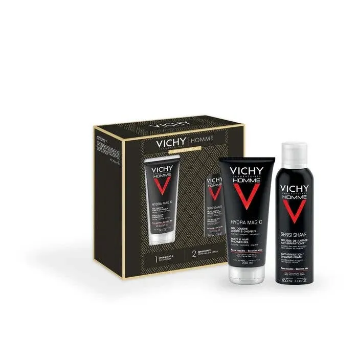 Vichy Cofanetto Regalo Natale Uomo Hydra Mag C Gel Doccia 200ml + Sensi Shave Schiuma da Barba 20ml