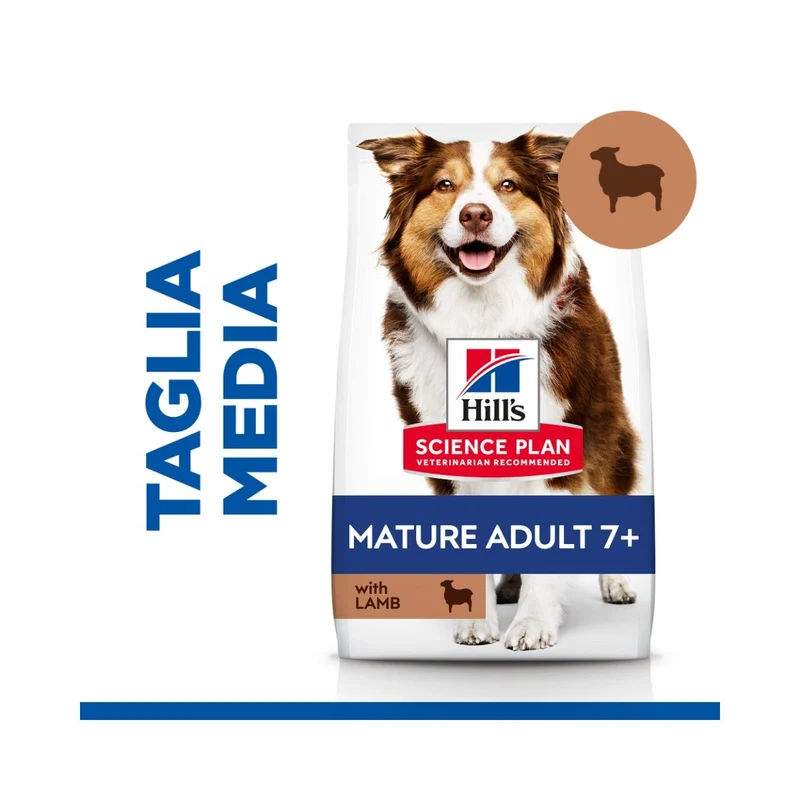 Hill's Science Plan Mature Adult 7+ Crocchette con Agnello e Riso per Cani Taglia Media Sacco 14 Kg