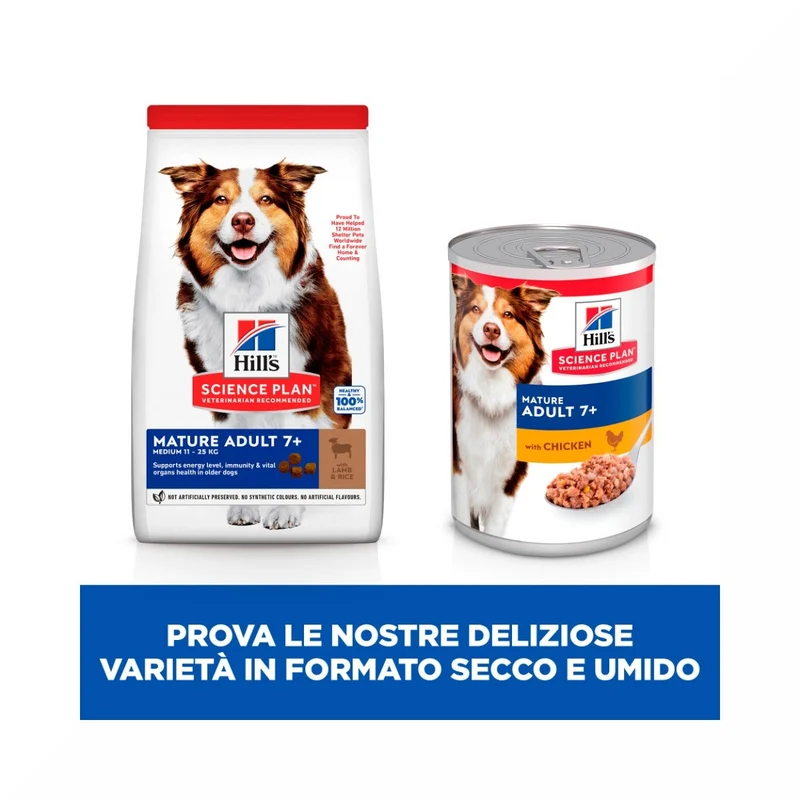 Hill's Science Plan Mature Adult 7+ Crocchette con Agnello e Riso per Cani Taglia Media Sacco 14 Kg