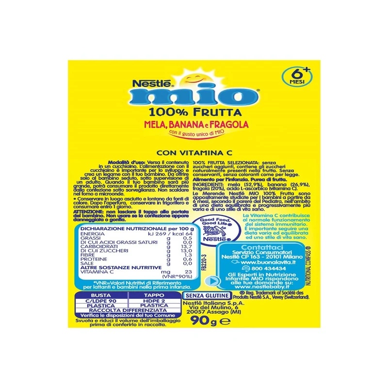 Nestlé Mio Merenda 100% Frutta Mela Banana E Fragola Da Spremere Pouch 90ml
