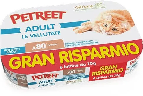 Petreet Vellutate Vitello Cibo Umido Gatto Adulto 6x70g