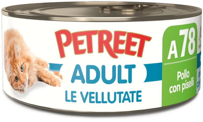 Petreet Vellutate Pollo Con Piselli Cibo Umido Gatto Adulto Barattolo 70g