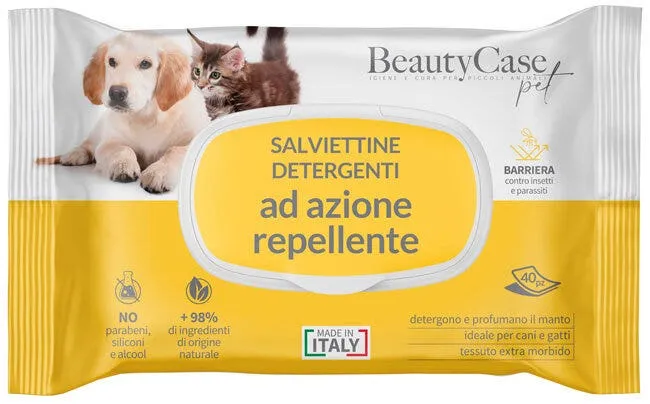 BeautyCase Salviettine Detergenti Per Cani E Gatti Azione Repellente 40 Pezzi