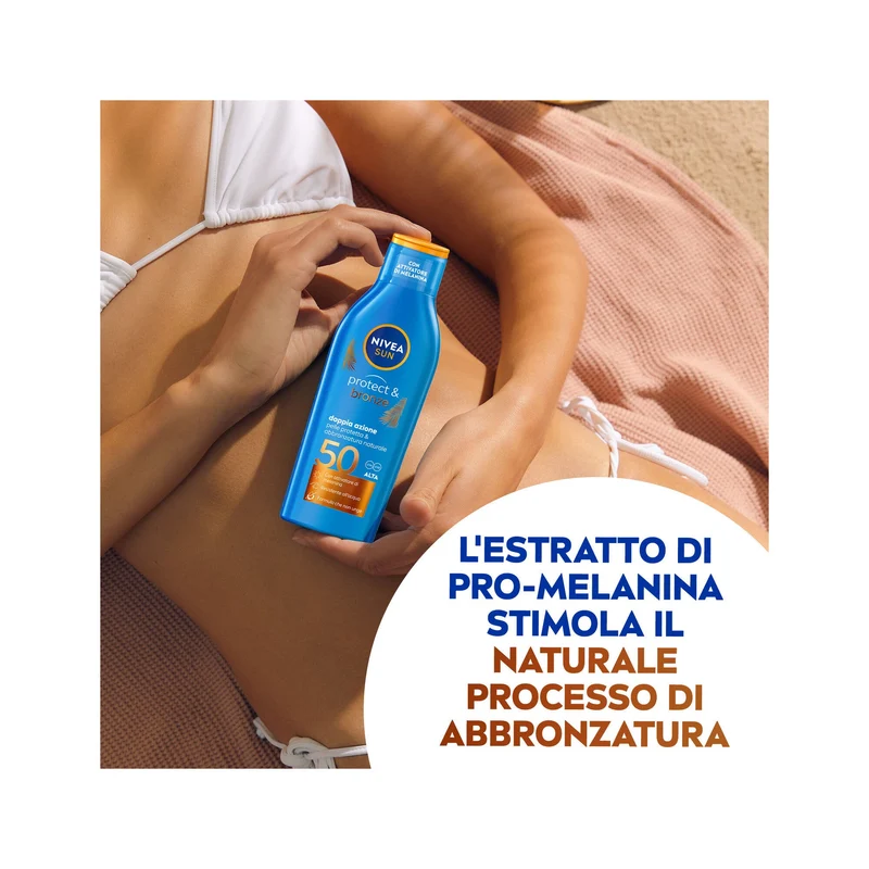 Nivea Sun Latte Solare Protect & Bronze Fp50 Crema Solare Per Un'abbronzatura Dorata 200ml