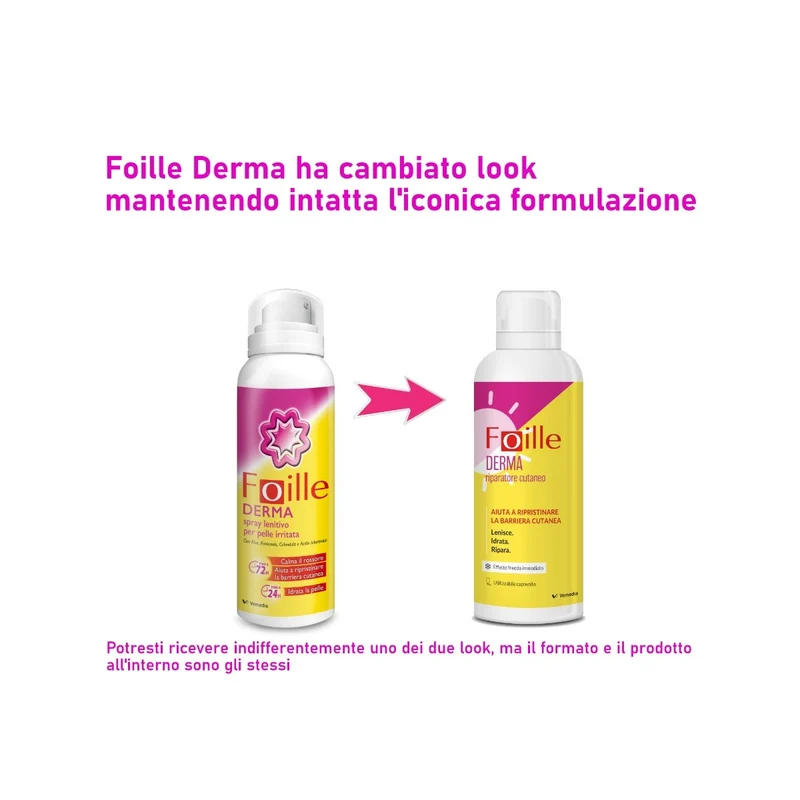 Foille Derma Spray riparatore cutaneo, doposole per pelle arrossata e secca, erogazione anche sottosopra 150ml