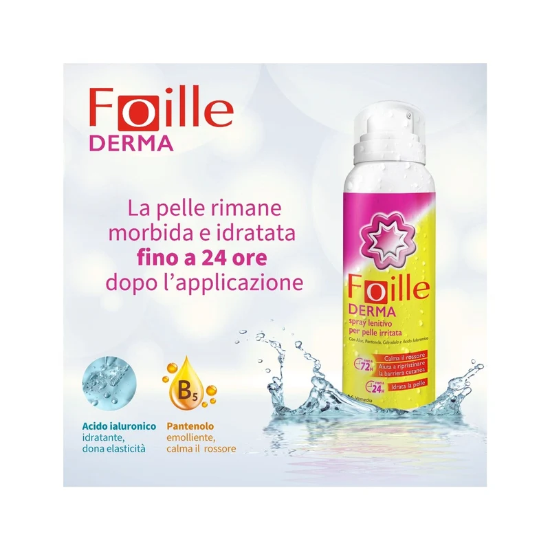Foille Derma Spray riparatore cutaneo, doposole per pelle arrossata e secca, erogazione anche sottosopra 150ml