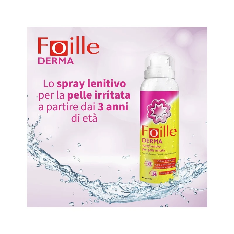 Foille Derma Spray riparatore cutaneo, doposole per pelle arrossata e secca, erogazione anche sottosopra 150ml