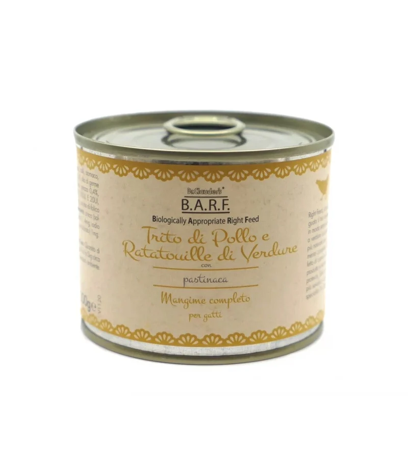 Barf Menu Completo Gatto Trito Di Pollo E Ratatouille Di Verdure Con Pastinaca 200g