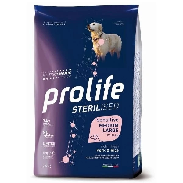 Prolife Dog Sterilised Sensitive Adult Medium/Large Pork & Rice 2,5Kg