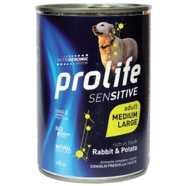 Prolife Sensitive Coniglio Con Patate Cibo Umido Per Cani Adulti Taglia Media/Grande Lattina 800g
