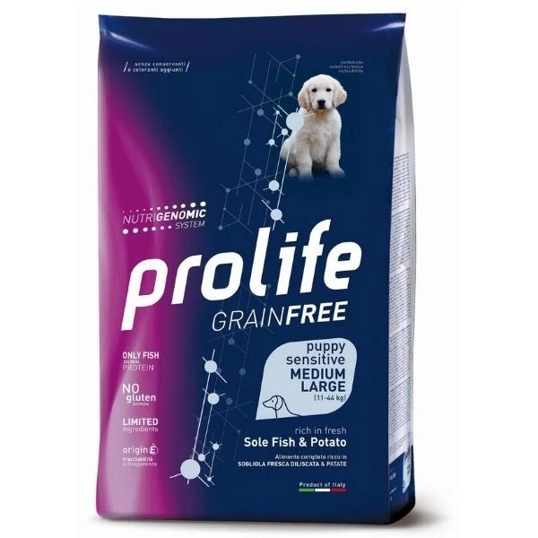 Prolife Grain Free Sensitive Sole Fish & Potato Cibo Secco Per Cani Cuccioli Taglia Media/Grande Sacco 10 kg