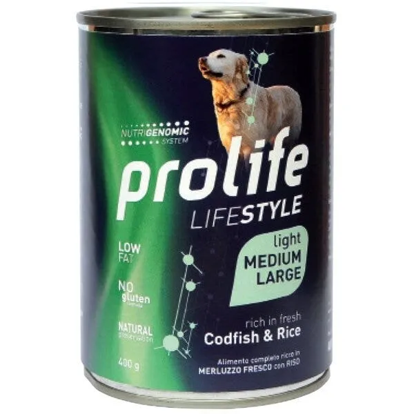 Prolife Lifestyle Light Merluzzo Fresco Con Riso Cibo Umido Per Cani Adulti Taglia Media/Grande Lattina 400g