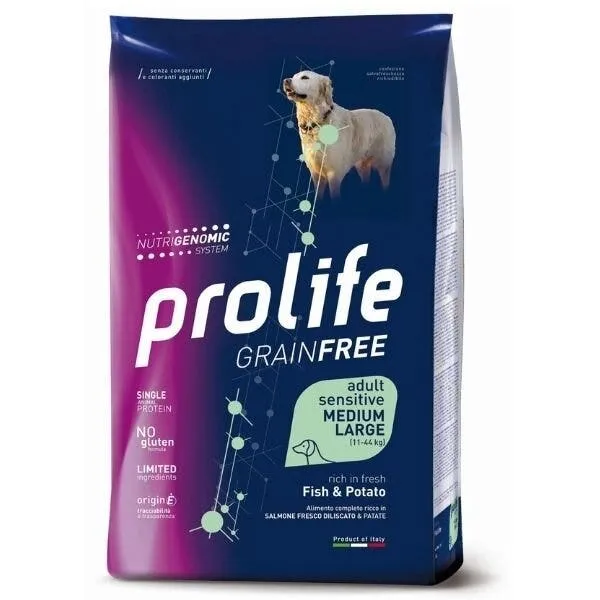 Prolife Grain Free Adult Sensitive Fish & Potato Cibo Secco Per Cani Taglia Media/Grande Sacco 2,5 Kg