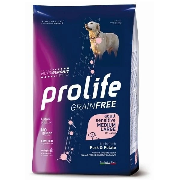 Prolife Grain Free Adult Sensitive Pork & Potato Cibo Secco Per Cani Taglia Media/Grande Sacco 2,5 Kg