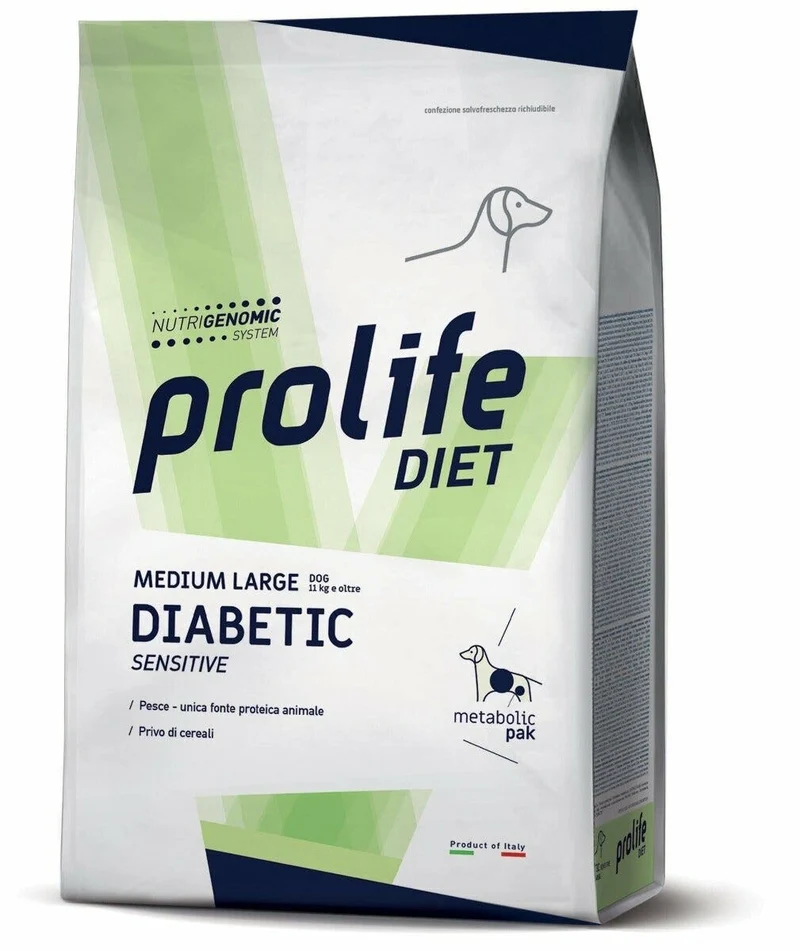 Prolife Dog Diet Diabetic Sensitive Cibo Secco Per Cani Taglia Media/Grande Sacco 2kg