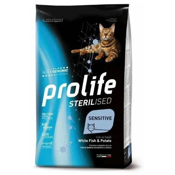 Prolife Sterilised Pesce Bianco Diliscato E Patate Cibo Secco Per Gatti Adulti Sacco 7kg