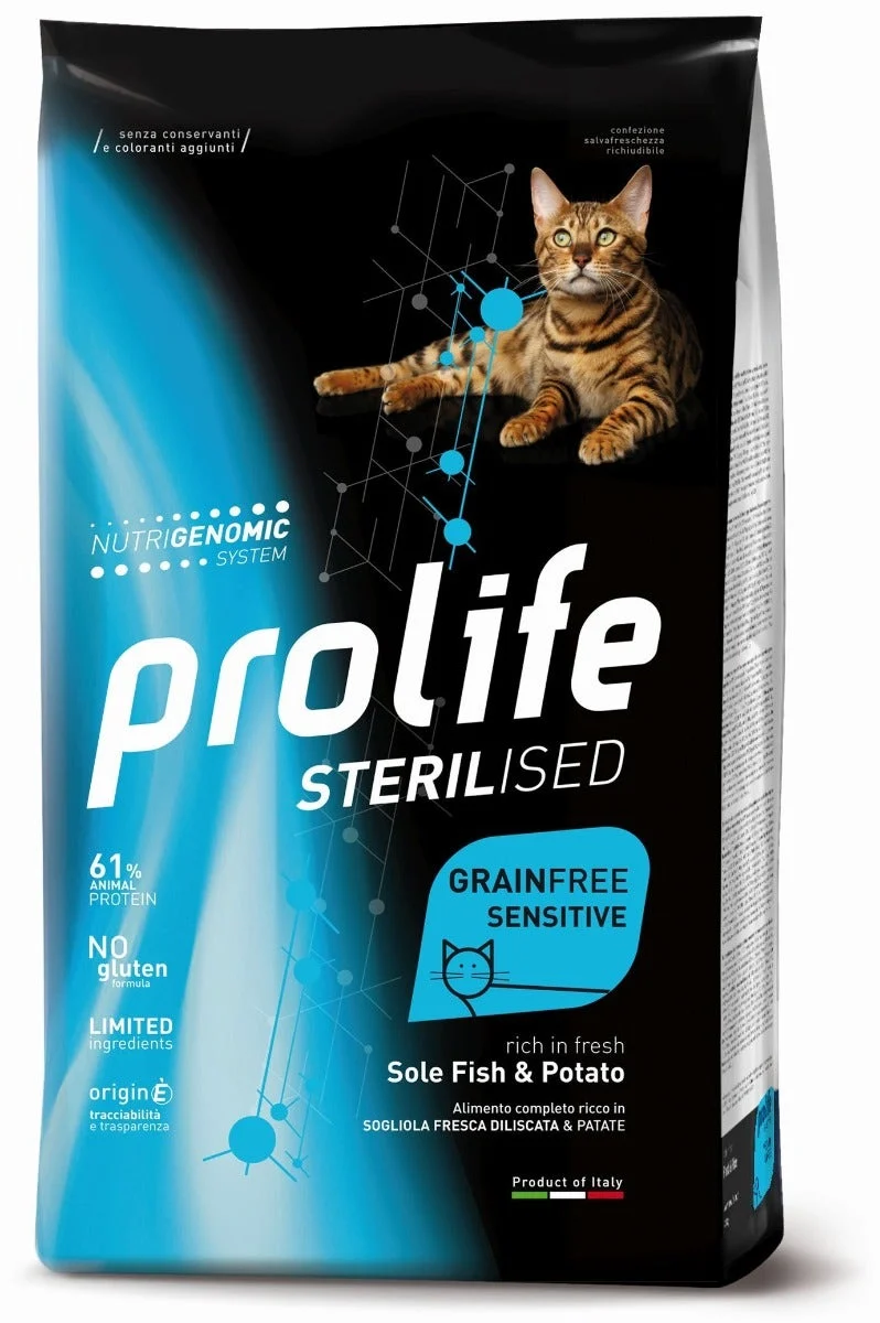 Prolife Cat Sterilised Grain Free Cibo Secco Per Gatti Adulti Sogliola E Patate 7kg