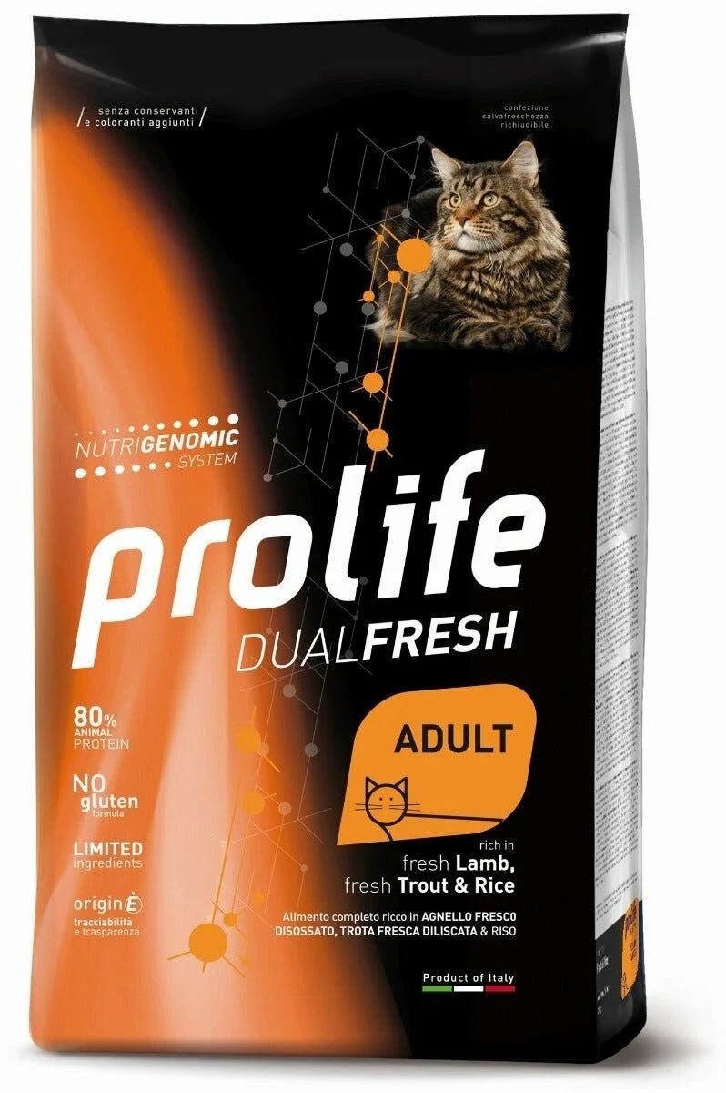 Prolife Cat Dual Fresh Adult Cibo Secco Per Gatti Adulti Lamb/Fresh Trout/ice Sacco 7Kg