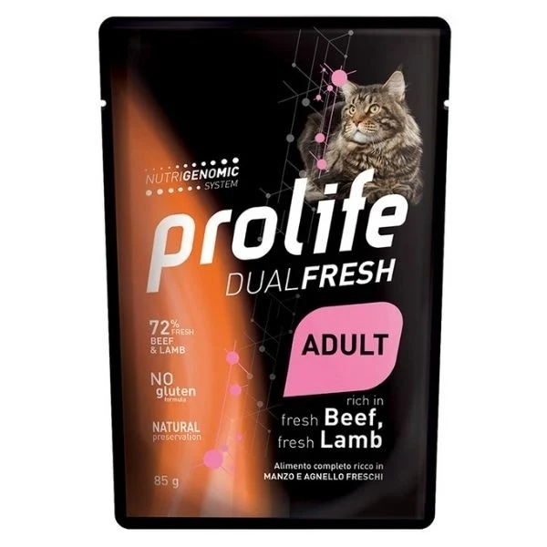 Prolife Dual Fresh Manzo E Agnello Freschi Cibo Umido Per Gatti Adulti Bustina 85g