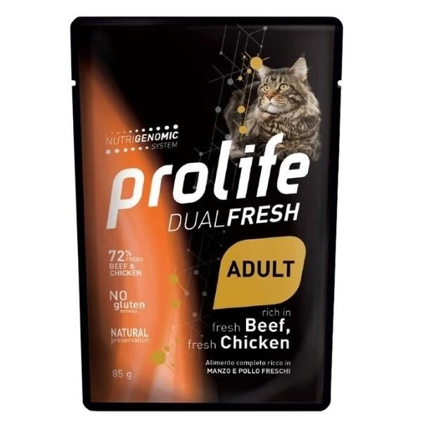 Prolife Dual Fresh Manzo E Pollo Freschi Cibo Umido Per Gatti Adulti Bustina 85g