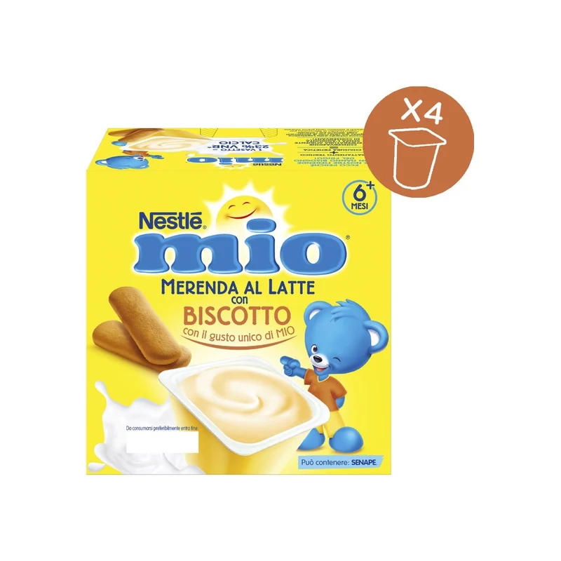 Nestlé Mio Merenda Al Latte Biscotto 4 Vasetti Da 100g