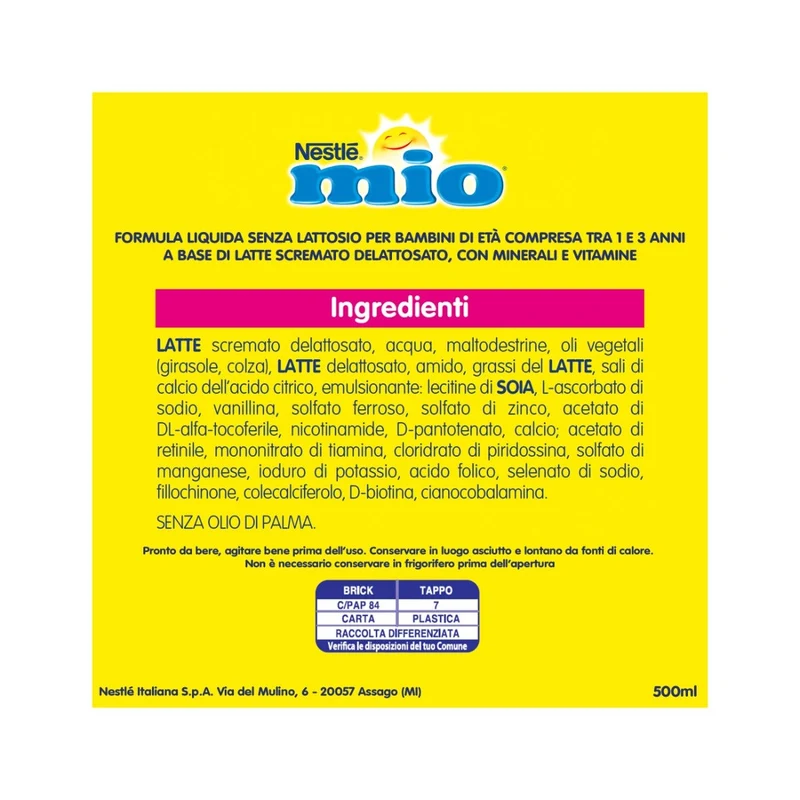Nestlé Mio Latte Di Crescita Senza Lattosio Liquido Brick 500ml